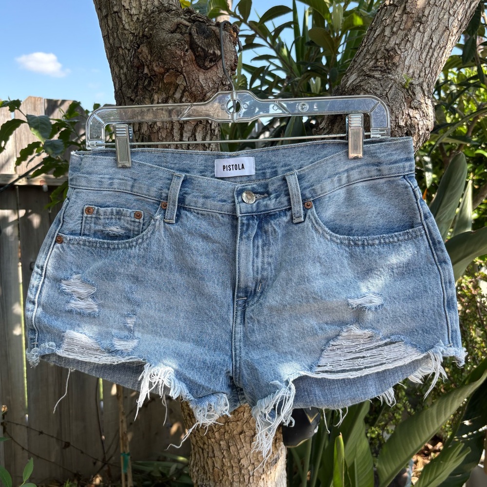 Pistola Light Blue Distressed Jean Shorts